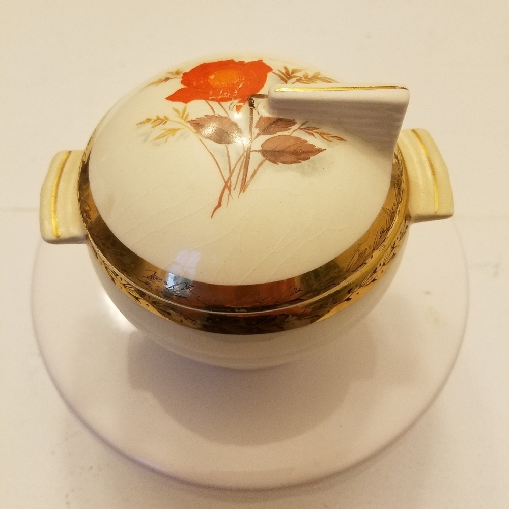 Triumph American Limoges Sugar Bowl Vermilion Rose 22k Gold